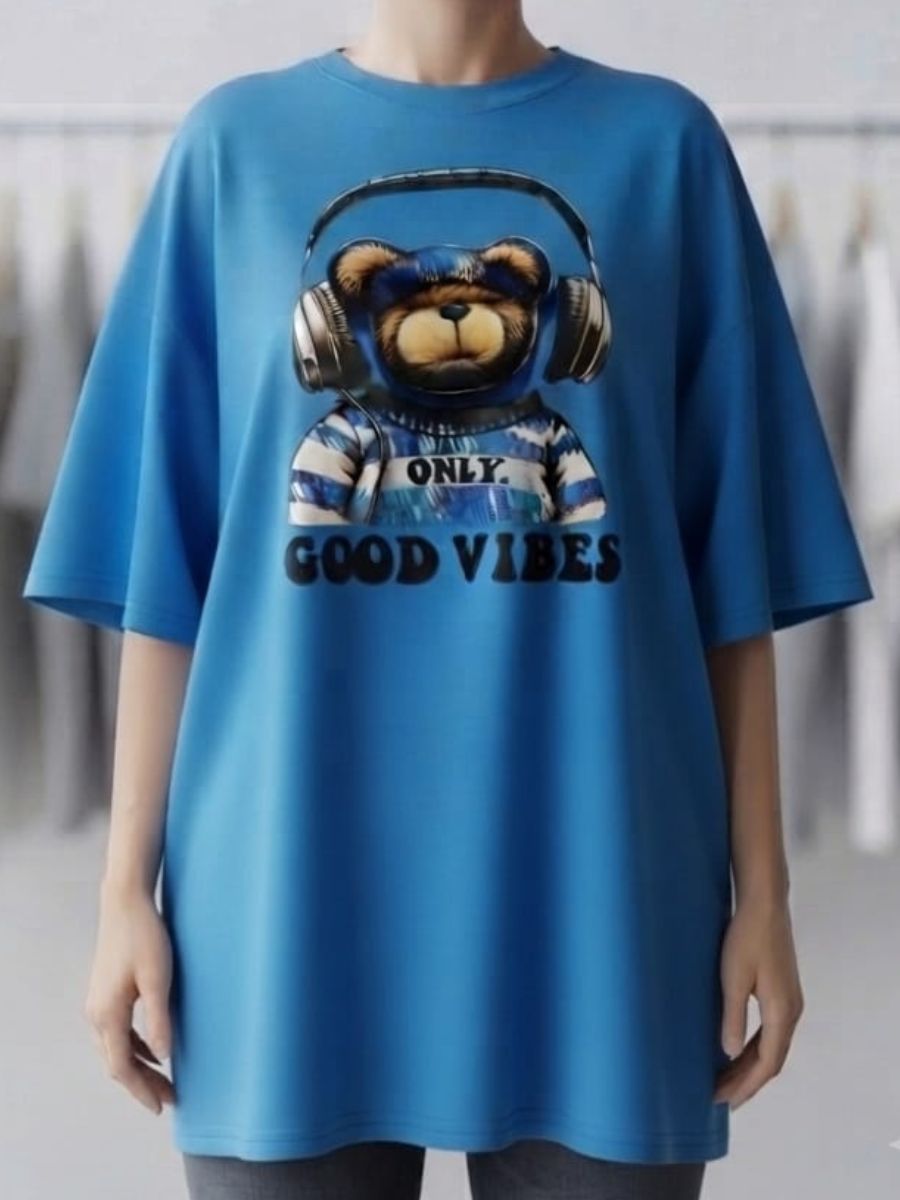 ModaFesta -Round Neck Half Sleeves Teddy Bear Graphic Print